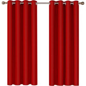 Lot de 2 Rideaux Occultation de Fenêtre Solides à Oeillets Isolant Thermique Couleur Unie 160 x 240 cm Rouge