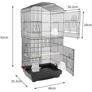 Agileki Volière cage oiseau en métal noir Perruche avec Jouets pour perroquet Canaries46*36*93cm