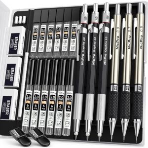 6 M&eacute;tal Porte-Mines 0.50.70.9 Mm Et 2Mm (2B Hb 2H)Art Crayon M&eacute;canique Criterium Avec MinesGommesTaille CrayonTrousse Pour