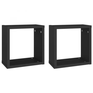 CLOUD Étagère suspendue Lot de 2 Étagères cube murales noir 30x15x30 cm CHYNEW2842130