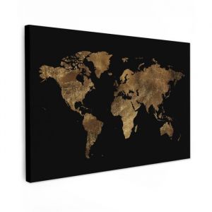 Toile Murale 150x100 cm - Affiche Decoration - Motif Carte du monde or noir - MuchoWow