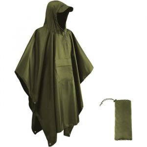 Poncho de Pluie Imperm&eacute;able Multifonctionnel 3 en 1 L&eacute;ger 210T Oxford R&eacute;utilisable Cape de Pluie Avec Capuche Poncho Pluie - Vert