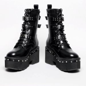 Bottes gothiques &agrave; plateforme Merula - Femme - Noir - Talon de 8cm