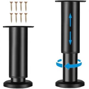 Pieds de meubles r&eacute;glables en m&eacute;tal lot de 4 pour canap&eacute; lit table hauteur ajustable de 18 &agrave; 30 cm. Label PIED DE MEUBLE