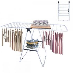 Séchoir à Linge Pliable -MENGDA-Pliable ailes latérales-Grande Surface dEtendage-Intérieur et Extérieur-138×60×98.5cm-Stable