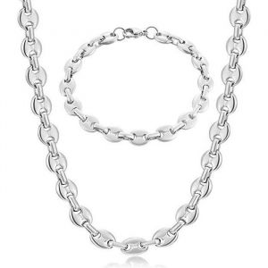 YOLISTAR Chaine Maille Grain de Caf&eacute; Homme Collier et Bracelet en Acier Inoxydable 11mm Argent