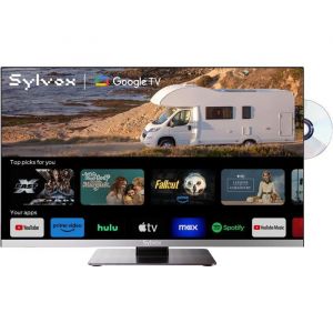 T&eacute;l&eacute;viseur 12V/24V Google TV pour Camping Car-SYLVOX-RT22R3KOCA-22FHD -Lecteur DVD R&eacute;sistant aux Vibrations - Installation Facile