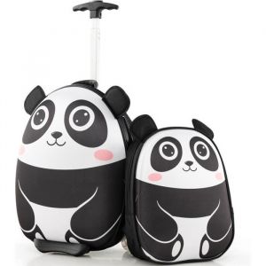 DREAMADE Ensemble Bagages Enfants, Valise Enfant à Roulettes 16” avec Sac à Dos 12”, Poignée Rétractable pour Voyage, École, Panda