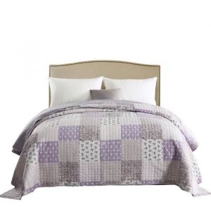 WOLTU Dessus de lit Patchwork Couvre-Lit matelassé  Jeté de lit pour lit double 150x200cm Patchwork Violet clair