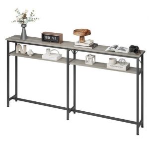 Table dappoint - LUNSY - Console meuble - 2 niveaux - Métal - Gris - 180 x 20 x 99 cm