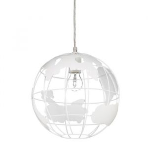 Relaxdays Lampe à suspension abat-jour boule globe monde métal luminaire plafond Ø 30 cm blanc