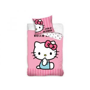 Parure housse de couette et taie doreiller simple Hello Kitty Ribbon - Taille européenne