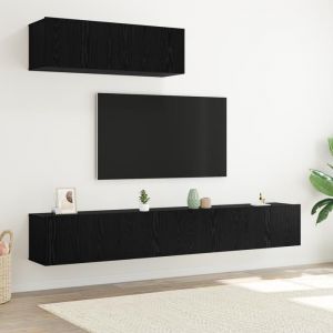 Moderne Table TV/HIFI - Set de meuble TV 3 pcs mont&eacute; au mur en ch&ecirc;ne noir en bois ding&eacute;nierie FR(35374224)
