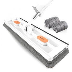 Balai Serpillere Auto-Essorage Sans Seau - Mop Plat Microfibre - Rotation 360&deg; - 2 Lingettes Incluses - Nettoyage Maison Facile