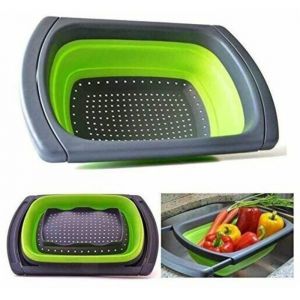 (39x26cm)de Cuisine Passoire Pliable Ensemble sur Le Lavabo Vegtable/Fruits Passoire Passoire avec poign&eacute;es Extensibles(vert)