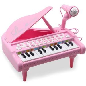 Piano Enfant 2 Ans Piano Bebe 1 2 3 Ans Piano Jouet de musique Enfant avec Microphone Filles et Gar&ccedil;ons - 24 Touches rose