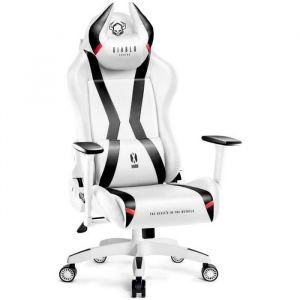 Diablo X-Horn 2.0 Chaise Gaming Fauteuil de Gamer de Bureau Accoudoirs 3D Skaï Oreiller Cousin Lombaire (Blanc-Noir, XL)