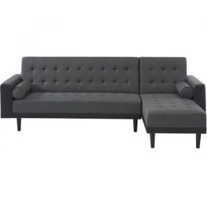 Canapé dangle LUXURY convertible tissu gris et PU noir 4 places