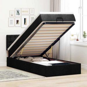 vidaXL Lit ottoman avec matelas noir 100x200 cm tissu lit lit capitonné lit ottoman double lit avec rangement lit de 3312452