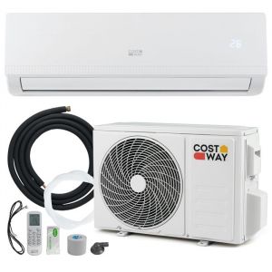 Climatiseur Fixe Mono-Split 9000BTU 26 kW R32 COSTWAY-Chauffage 16-31°C-Pompe à Chaleur-Kit 4M Liaison Complet-Minuterie 24H-A++