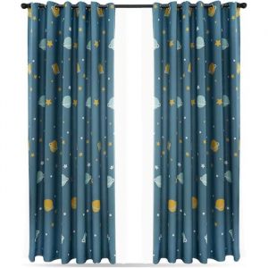 Rideaux Occultants - Plan&egrave;te Bleue - 2 Pi&egrave;ces - Polyester - Dessin Anim&eacute; - Enfant