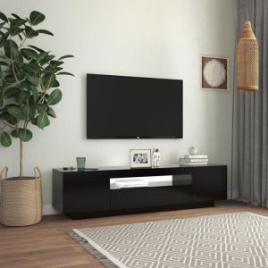 Meuble TV DILWE avec lumières LED Noir 160x35x40 cm - Contemporain - Design - Laqué
