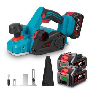 Raboteuse &eacute;lectrique sans fil Rabot &agrave; main avec Sac &agrave; Poussi&egrave;re - ONEVAN - 2X 3000mAh Batteries