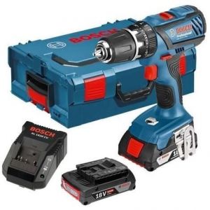 BOSCH Perceuse à percussion GSB18-2-LI plus avec 2 batteries 18V 20 Ah Li-ion et coffret de transport