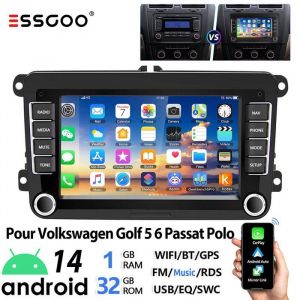 ESSGOO 7 Autoradio Android 14 1+32G0 pour VW Touran GOLF 5 6 Caddy Carplay voiture GPS st&eacute;r&eacute;o radio Doppel DIN