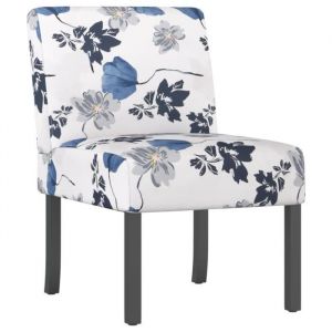 Fauteuil - KEENSO - DA007 - Tissu bleu et blanc - Motif floral - 1 place sans accoudoirs