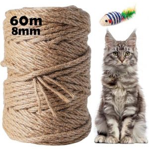 Corde Arbre &agrave; Chat 60M x 8MM 1 Pi&egrave;ces Corde en Sisal Naturelle Ficelle Arbre &agrave; Chat Corde Sisal pour Remplacement Jardinage DIY