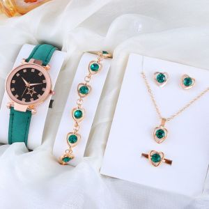 SHARPHY Coffret montre femme vert diamants &eacute;l&eacute;gant luxe cadeau danniversaire bracelets collier boucles doreilles bgues
