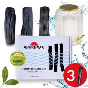Arekusan Kishu Binchotan 3 Gros Charbon actif purificateur grand volume eau authentique de Wakayama au Japon Filtre leau du robinet