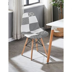 Chaise Scandinave - LIFE INTERIORS - Patchwork Noir & Blanc - Pieds Métal