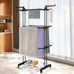 MIPAN.Fil à linge-étendoir-Séchoir à Linge sur Pied - 3 Niveaux Étendoir à Linge intérieur-Avec Roues + Ailes Pliable-Style 5