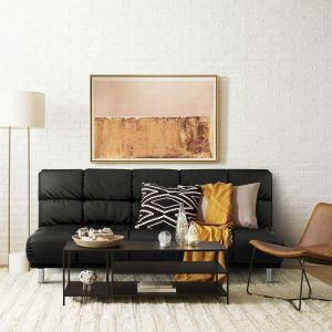 Canapé-lit clic-clac pour couchage d’appoint taille 120 x 191 cm en finition PU noir et pieds chrome - MELLOW
