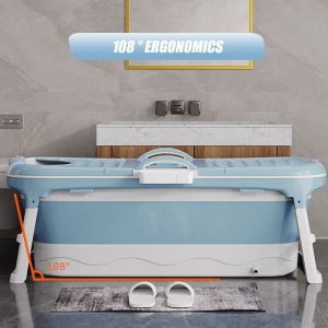 JEOBEST Baignoire Pliable Adulte Baignoire Mobile Foldable Bathtub avec Couvercle Baignoire Pliante avec Panier pour Salle de Bain