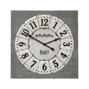 Horloge - CHEMIN DE CAMPAGNE - Mod&egrave;le Industrielle - Bois et m&eacute;tal - 96 x 96 cm - Int&eacute;rieur