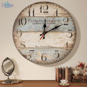 30cm Vintage Horloge Murale Rustique silencieuse en Bois Cadran Horloge minuteur pour la Maison Salon Chambre Bureau Café Bar