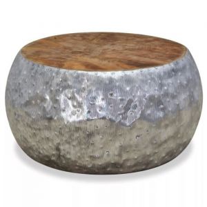 Table basse ronde en aluminium et teck - SIB - 60 x 60 x 30 cm - Gris - Salon - Contemporain - Design