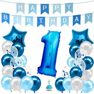 Decoration Anniversaire Garcon 1 An Bleu - Kit Anniversaire Garcon - Ballon Anniversaire Garcon 1 An - Deco Anniversaire Garco
