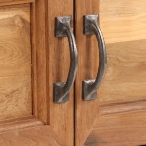 Meuble TV - Teck recycl&eacute; - Acier - 120 x 30 x 40 cm - Porte et tiroir - Marron