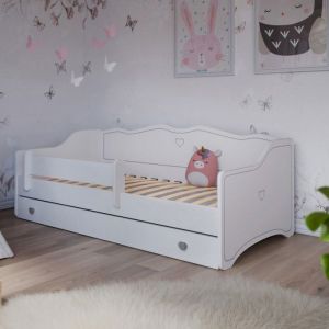Lit enfant 80x180 EMMA &ndash; Blanc/gris &ndash; Avec sommier et tiroir lit