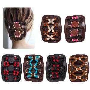 Lot de 6 peignes &agrave; cheveux Magic Hair Comb Perles &eacute;lastiques Barrette &agrave; cheveux extensible Perles magiques Double pince &agrave; che [81]