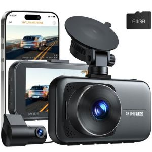 TOGUARD Cam&eacute;ra de voiture 4K+1080P Dashcam Grand Angle 170&deg;+130&deg; Vision nocturne D&eacute;tection de mouvement G-sensor avec 64Go carte