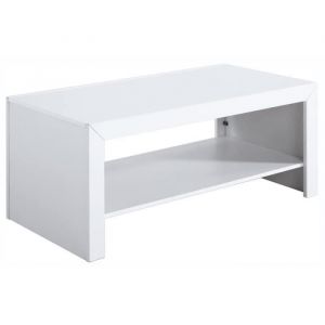 Table basse rectangulaire avec étagère en pin massif laqué blanc - Longueur 110 x Profondeur 55 x Hauteur 45 cm