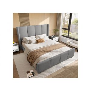 Lit adulte capitonn&eacute; 140 x 190 cm avec t&ecirc;te et pied de lit hautsvelours gris fonc&eacute;-HAUSS SPOLE