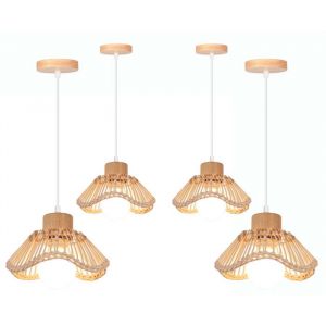 iDEGU 4pcs Suspension Luminaire IndustrielLustre Vintage Abat-jour en Bambou Rotin Lampe de Plafond Style Bohème pour Salon