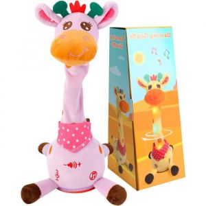 Poup&eacute;e Peluche Girafe Danseuse Chantante avec R&eacute;glage Volume Cadeau Saint-Valentin Enfants Rose Version Anglais