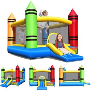GOPLUS Ch&acirc;teau Aire de Jeu Gonflable Motif Crayon avec Trampoline Toboggan pour 2-3 Enfants 263x350x226CMsans Souffleur